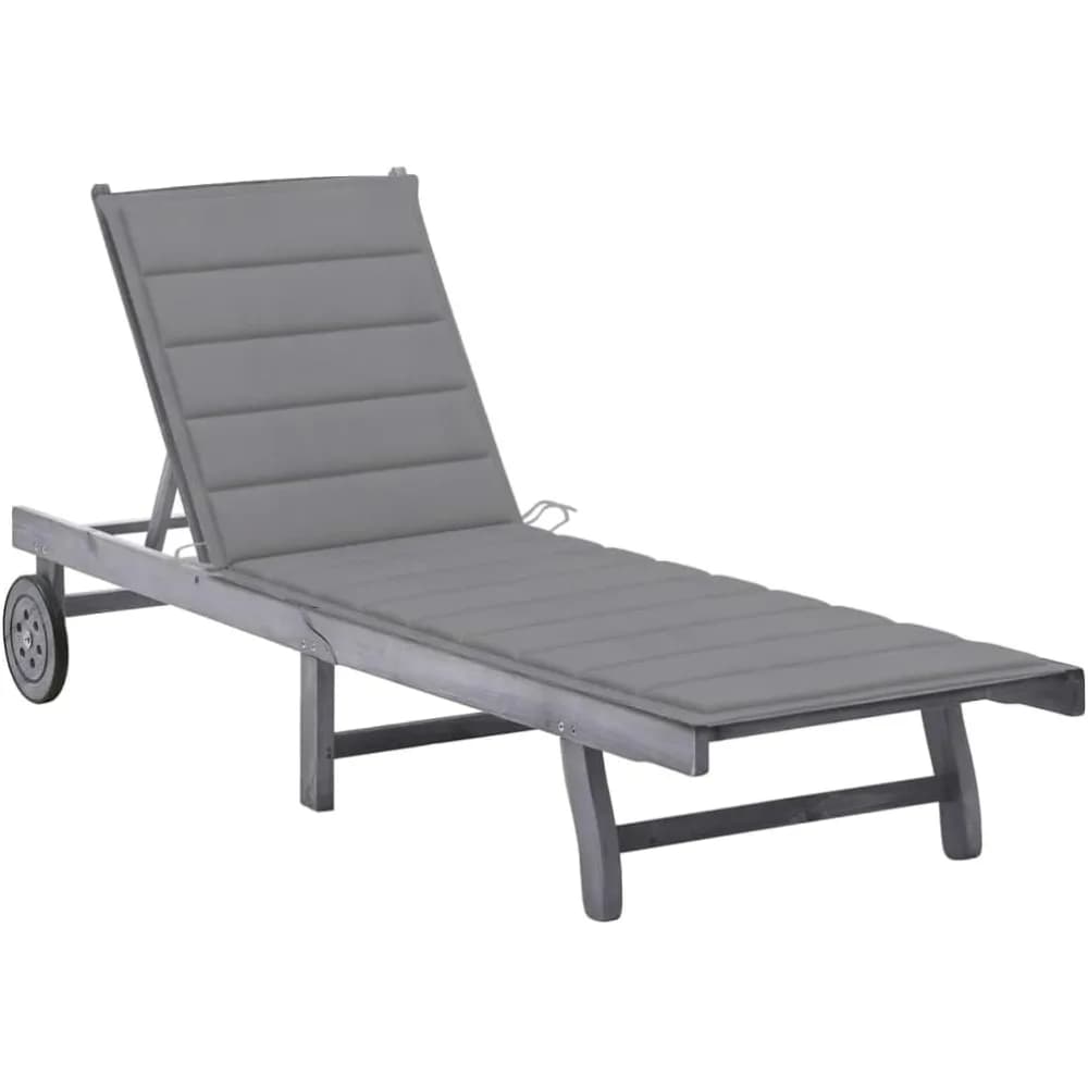 Lettino prendisole da patio con cuscino Sedia reclinabile in legno massello di acacia grigio Sedia abbronzante Sedie da campeggio Sedie da giardinoAdatto per il giardino
