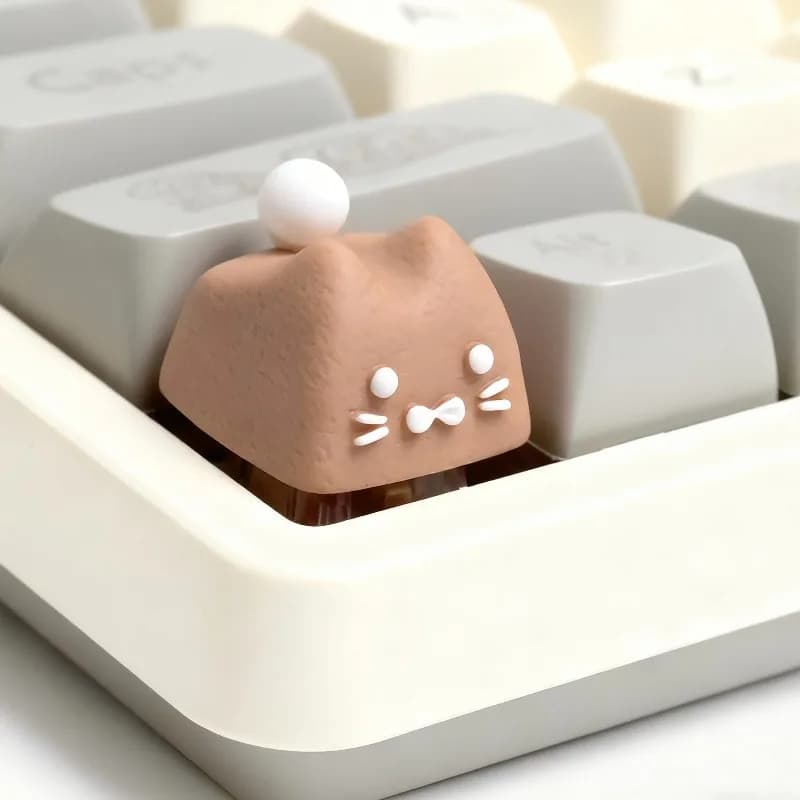 Keycap Artigianali a Forma di Gatto Carino, Keycap Personalizzati Marroni a Tema Animale per Tastiera Meccanica Cherry MX, Ricambi per Tastiera, Regali Kawaii