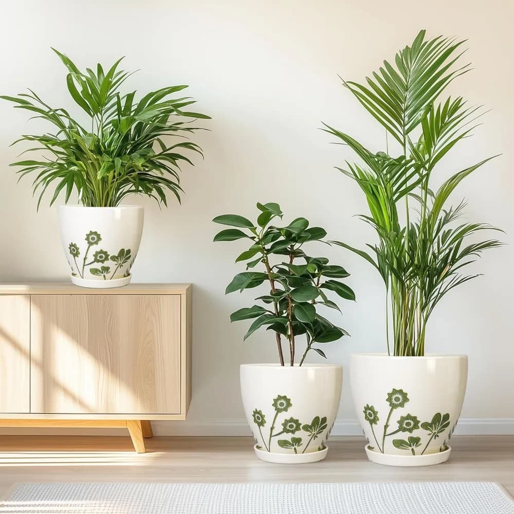 Set di 3 vasi per piante in ceramica con fori di drenaggio, fioriere Boho per interni ed esterni per l'arredamento dell'home office, bianco
