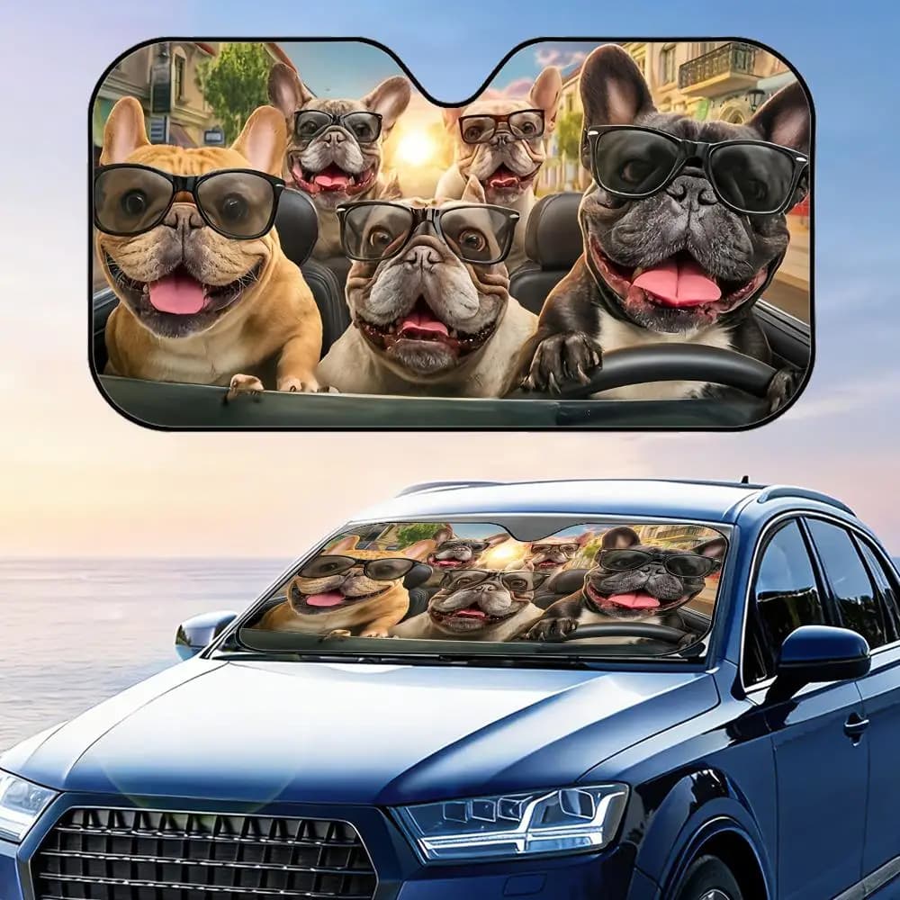 Parasole Pieghevole Universale per Auto con Motivo Bulldog Francese, Protezione UV e Isolamento Termico