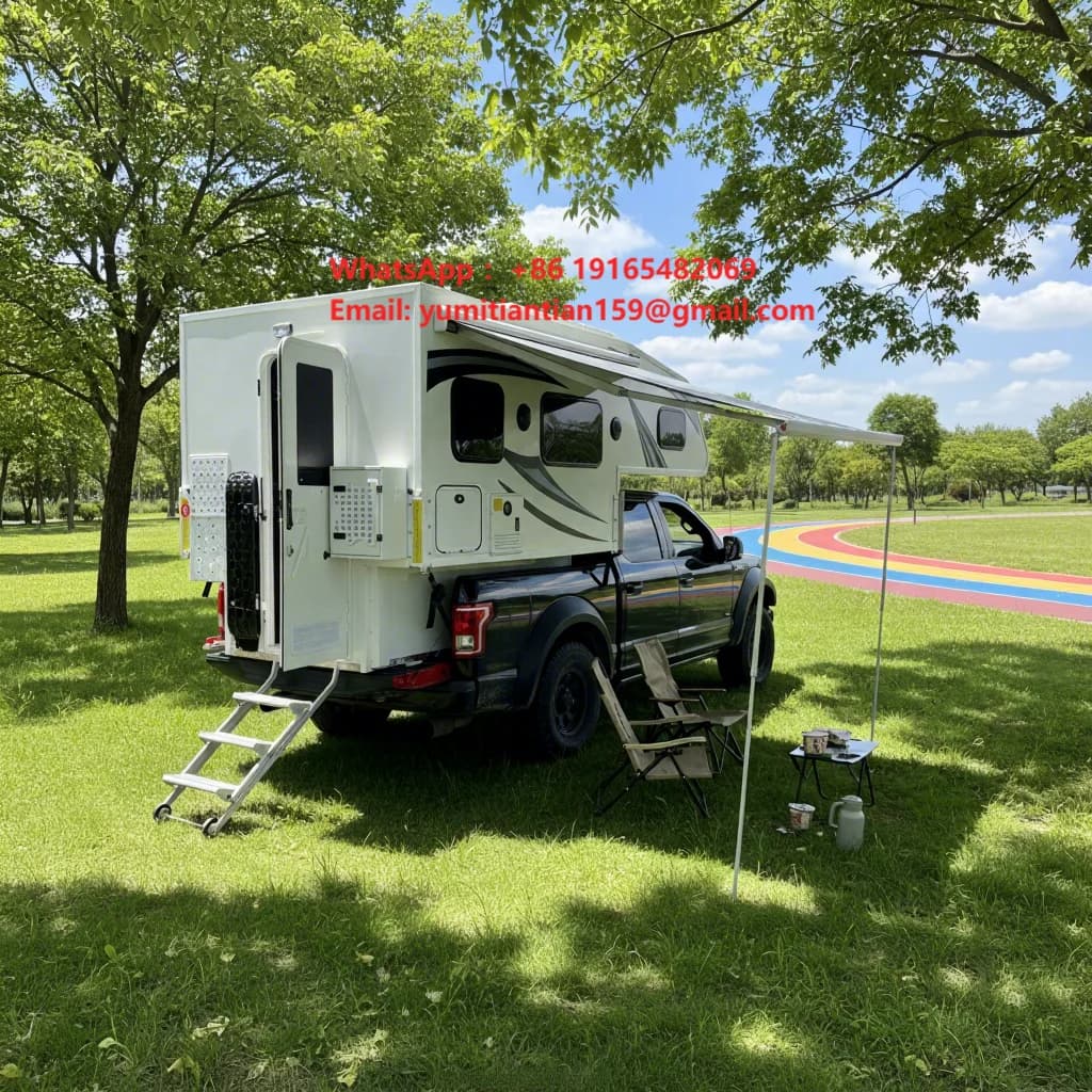 Slide-In 4x4 4 Person Pick-Up Truck Camper Foldable Roof Lightweight Overland Trailer Rooftop Awning Tent Outdoor Camping Travel