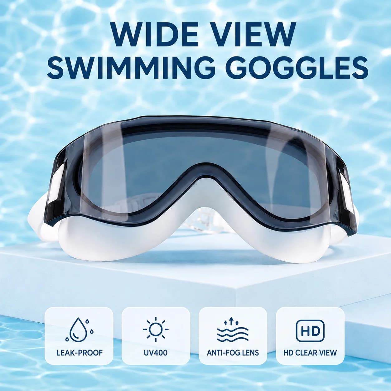 Adult Wide Frame Swimming Goggles Anti-Fog UV400 PC Lenses Leak-Resistant Silicone Adjustable Swim Glasses for Men Women Outdoor