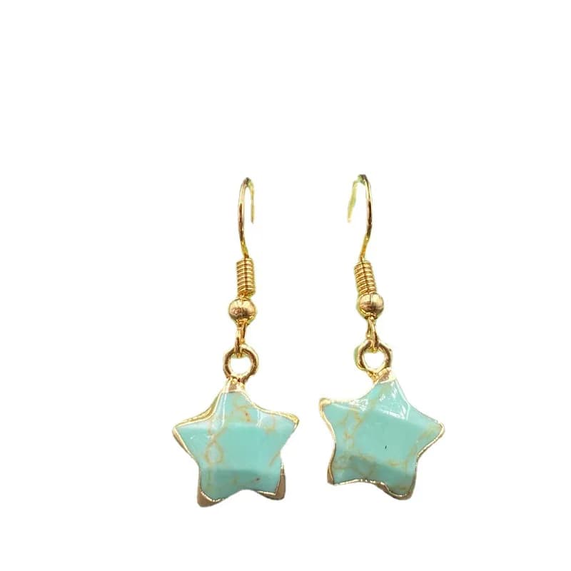 1Pair 16x12mm Natural Semi-precious Stone Star-shaped Golden-edged Earrings Amethyst Crystal Pentagram Sweet Charming Earrings