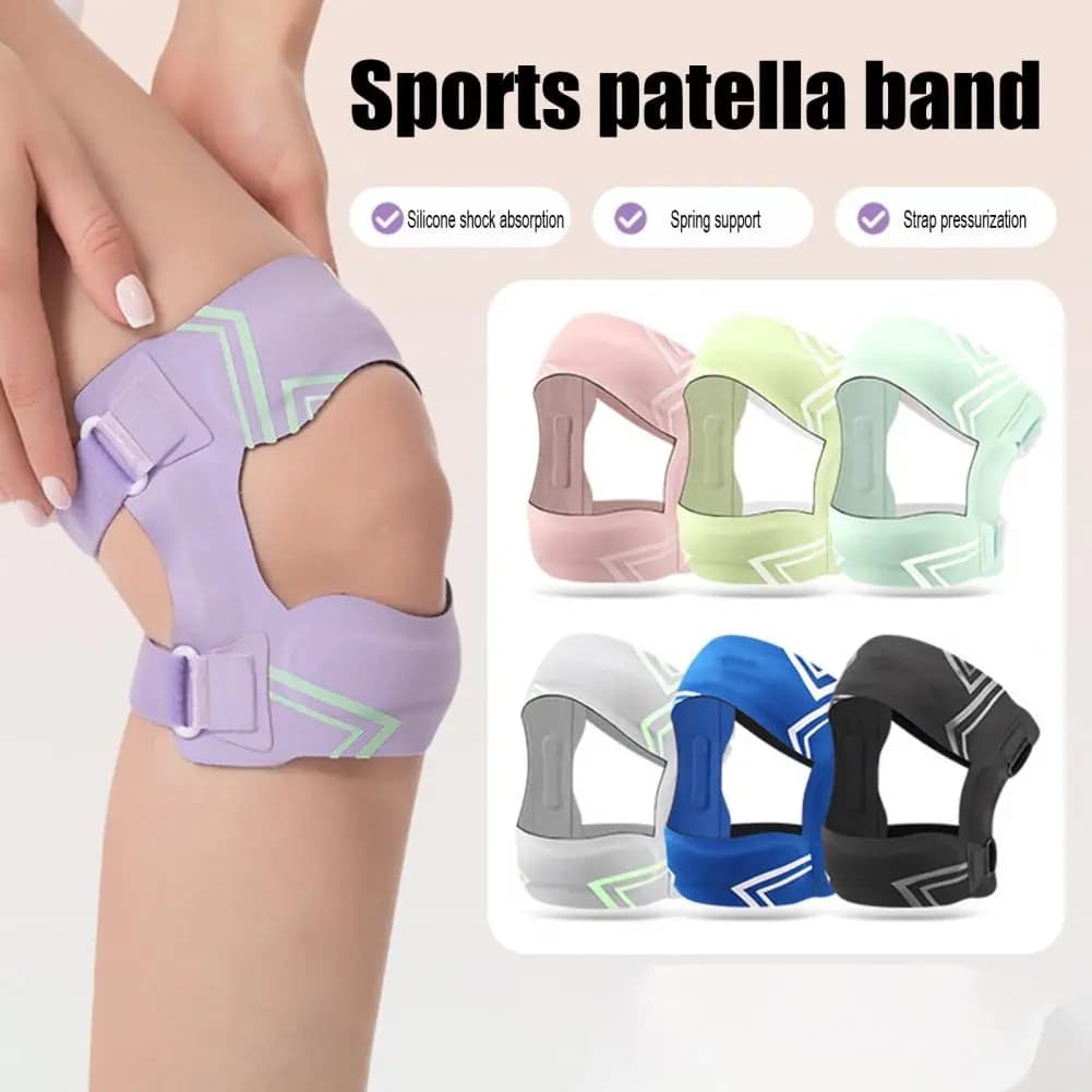Ginocchiera con supporto flessibile a molla Cinghia di supporto tendine rotuleo con stabilizzatori laterali Cuscinetti in silicone per menisco per articolazioni