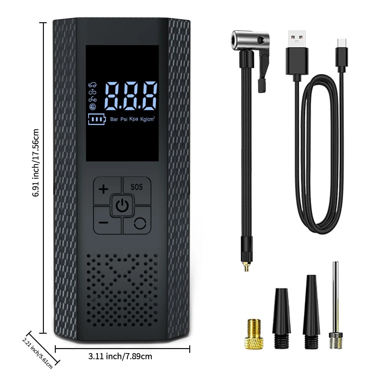 Gonfiatore digitale portatile ad alta pressione da 150 PSI con batteria ricaricabile incorporata e comodo USB tipo C, partner di cura