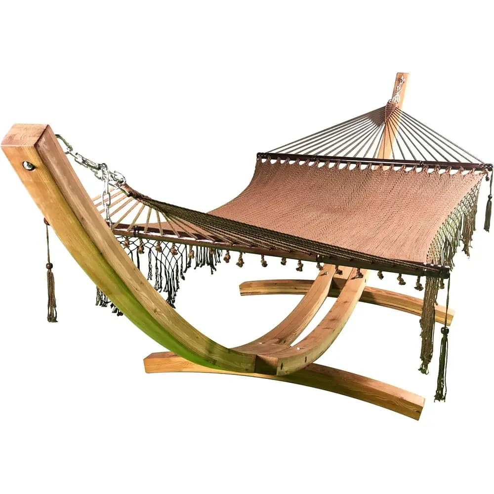 Supporto per amaca ad arco in legno trattato naturalmente contro macchie e acqua per 2 persone, con amaca imbottita deluxe a doppio strato e cuscino, 450 libbre di portata