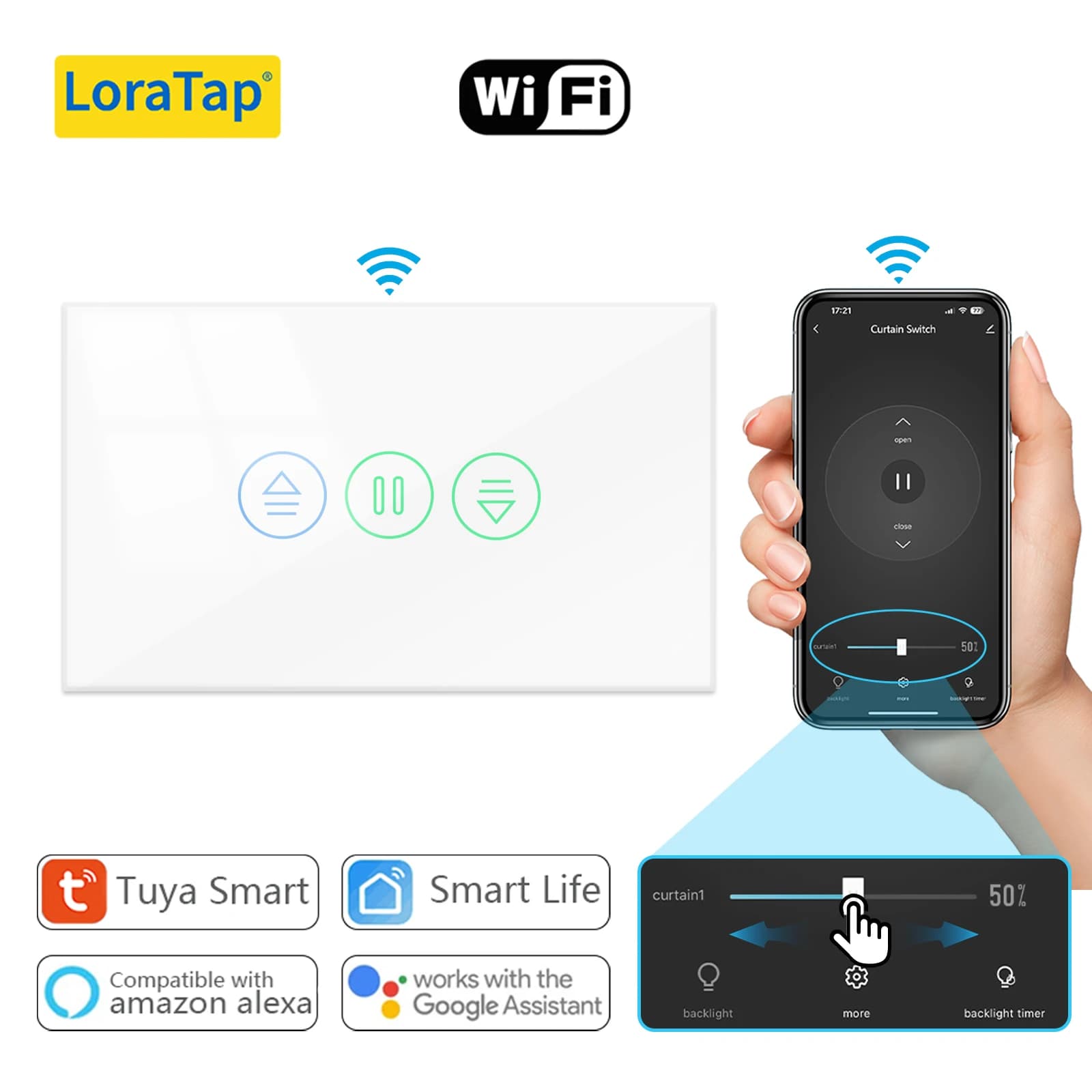 LoraTap Tuya Smart Curtain Switch Percentuale Telecomando Assistente Google Alexa Home Automation
