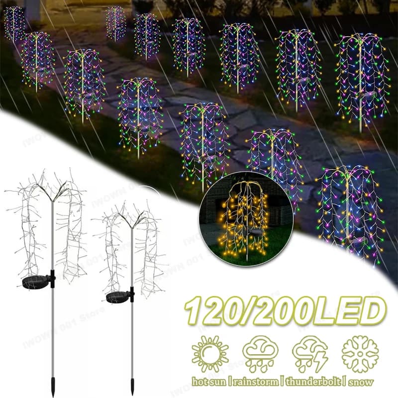 Luci a corda per fuochi d'artificio ad energia solare 120/200LED Luci fiabesche impermeabili per esterni per decorazioni per feste di Ramadan da giardino nel cortile