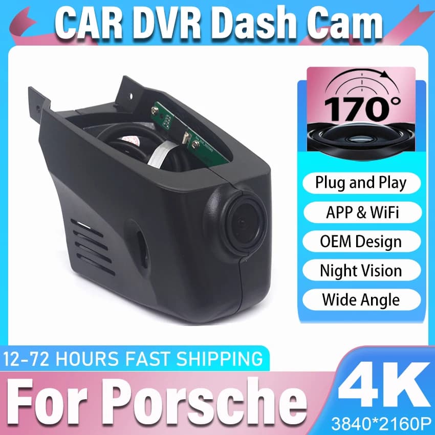 Nuovo! Dash Cam 4K 2160P per Porsche Cayenne/Macan/911/Taycan/Panamera/718 Boxster & Cayman, Telecamera per Auto Wireless con Wi-Fi
