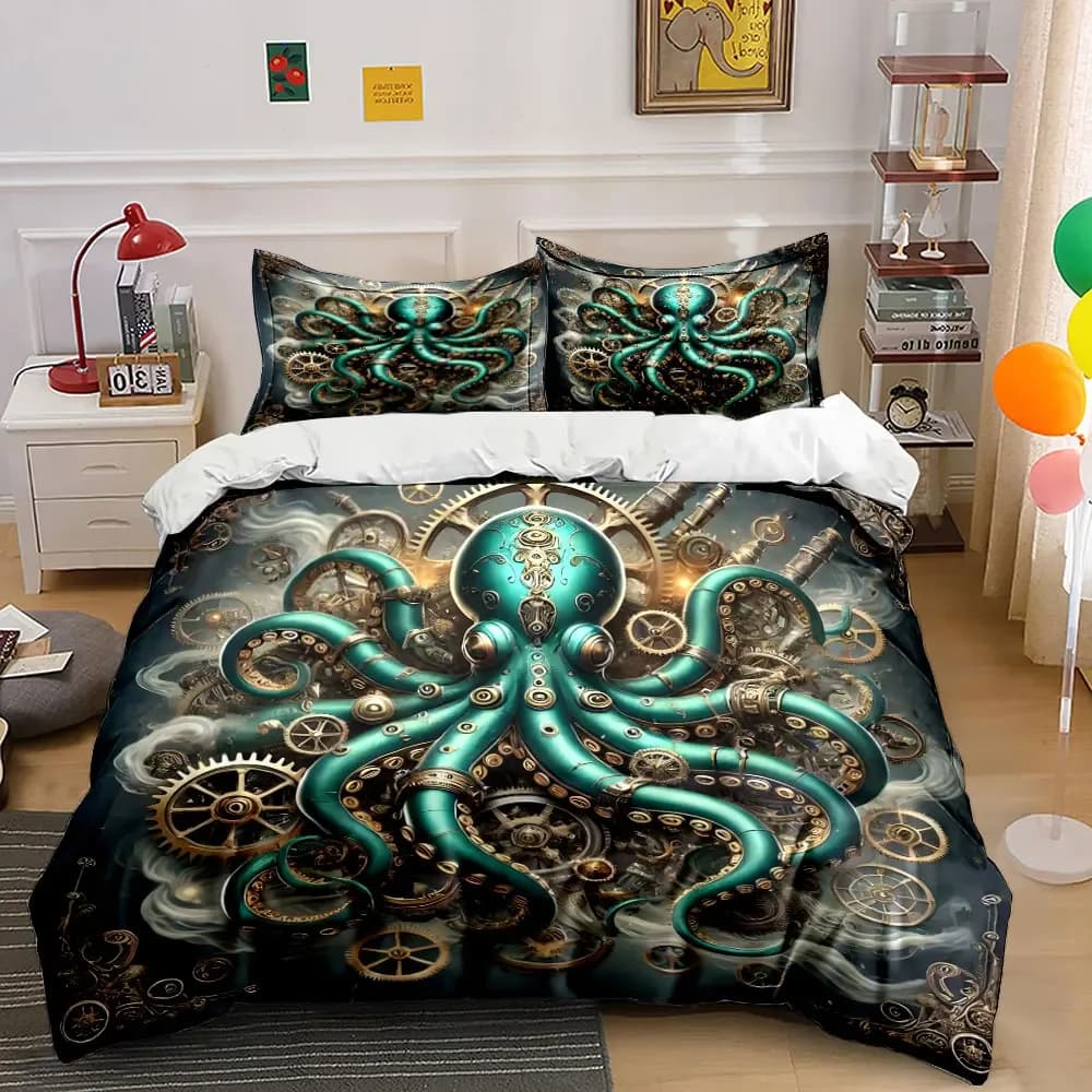 "Steampunk Octopus Gear Decor Set" Soft Comfortable Duvet Cover Bedding Set Included 1*Duvet Cover & 2*Pillowcases, gift