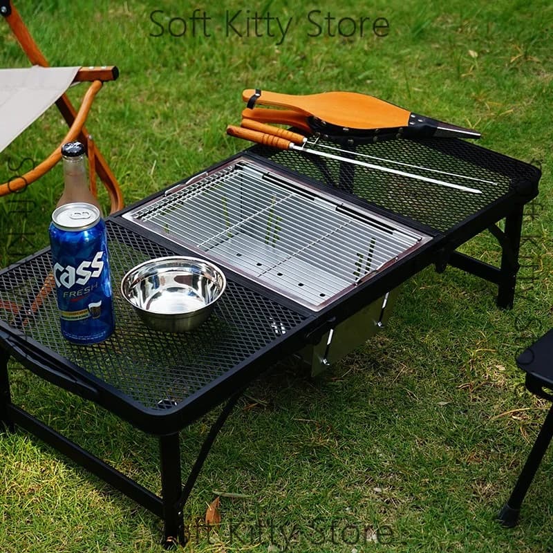 Fornello da campeggio portatile pieghevole in acciaio inox per barbecue a carbone con copertura