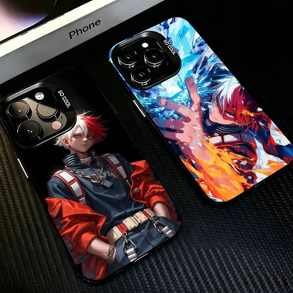 Custodia per telefono Hero A-Academi S-Shoto Todoroki per iPhone 17, 16, 15, 14, 13, 12, 11 Plus, Pro Max, XS, con rivestimento interno colorato argentato