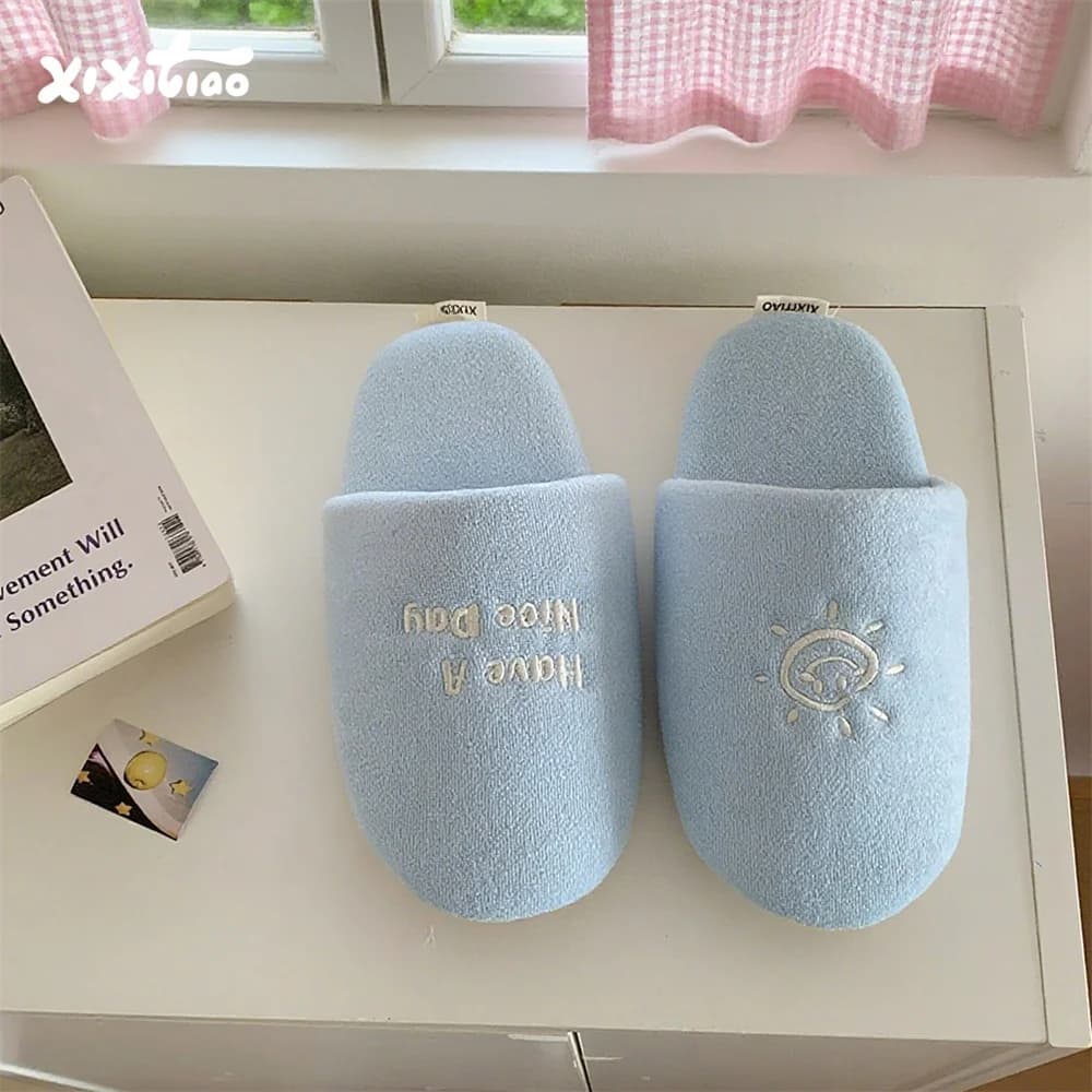 Pantofole in cotone silenziose Leggere e traspiranti Home oes Antiscivolo Morbido Bot Design ricamato per uomini e donne