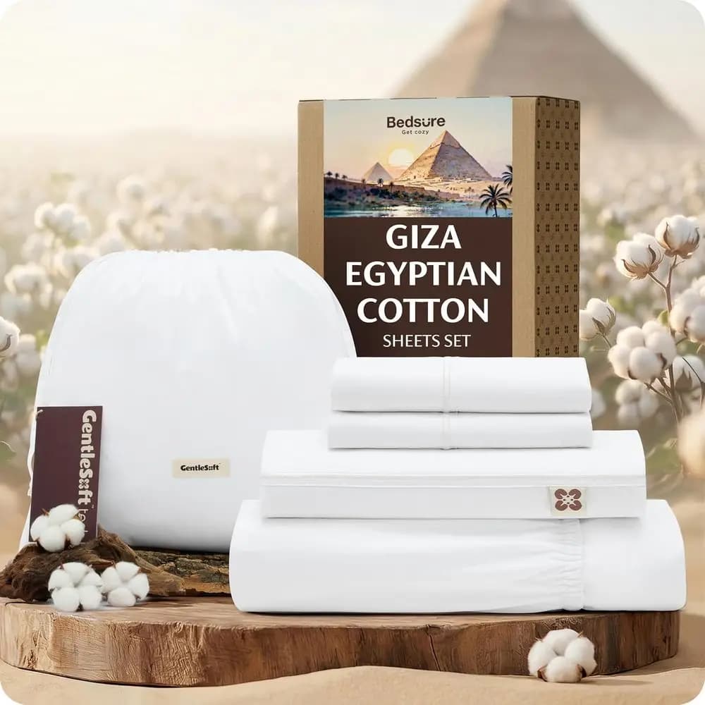 Lenzuola King Size in Cotone Egiziano - Tasche Profonde 18 Pollici, 4 Fasce Elastiche, Tessuto Satin Traspirante (Bianco)