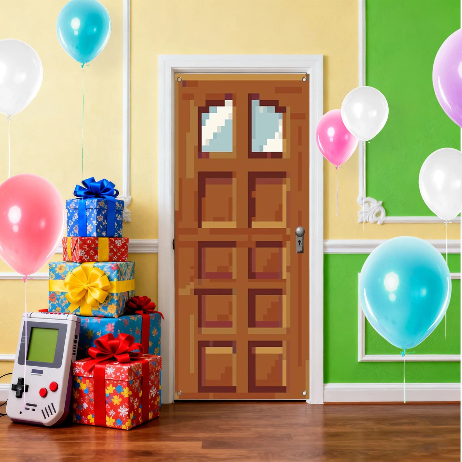Pixel Room Decor Minatore Copertura per porta Sfondo Videogioco a tema Decorazioni per feste di compleanno Banner per porta in tessuto per camera da letto del ragazzo