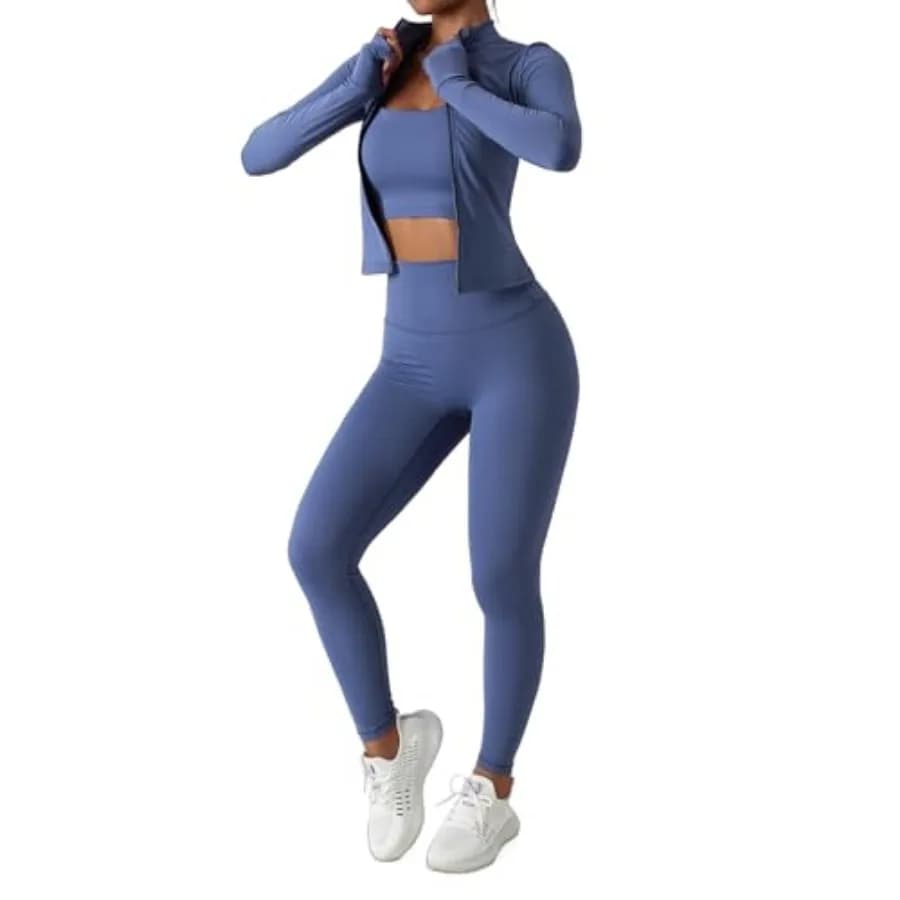 Set Sportivo da Donna 3 Pezzi: Reggiseno Sportivo, Leggings e Giacca con Fori per i Pollici, Completo Yoga per Palestra, Corsa e Allenamento
