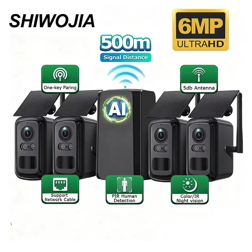 SHIWOJIA 6MP Sistema di Sicurezza Solare WIFI Ripetitore Wireless Home Kit Sistema Nessuna Abbonamento 500 Metri di Distanza di Trasmissione CCTV