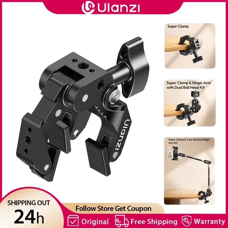 Kit Ulanzi CO78 Super Clamp Magic Arm con rotazione a 360° ° Testa a Sfera Doppia con Vite da 1/4 e Attacco Cold Shoe per Accessori Fotocamera DSLR e Fotografia in Studio
