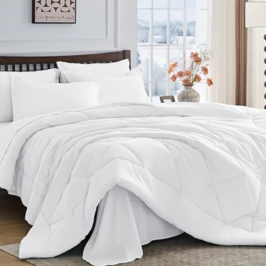 Comforter Set - 7-Piece All Season Bed in a Bag Ultra Soft Bedding Set with Comforter Flat Sheet Fitted Sheet Pillowcases Pillo