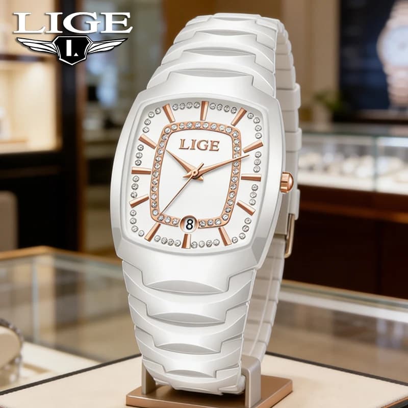 Women's Watch LIGE Elegant, Fashion Casual, Quartz, Waterproof, With Ceramic Strap, Luxury Business, Gift for You, Reloj