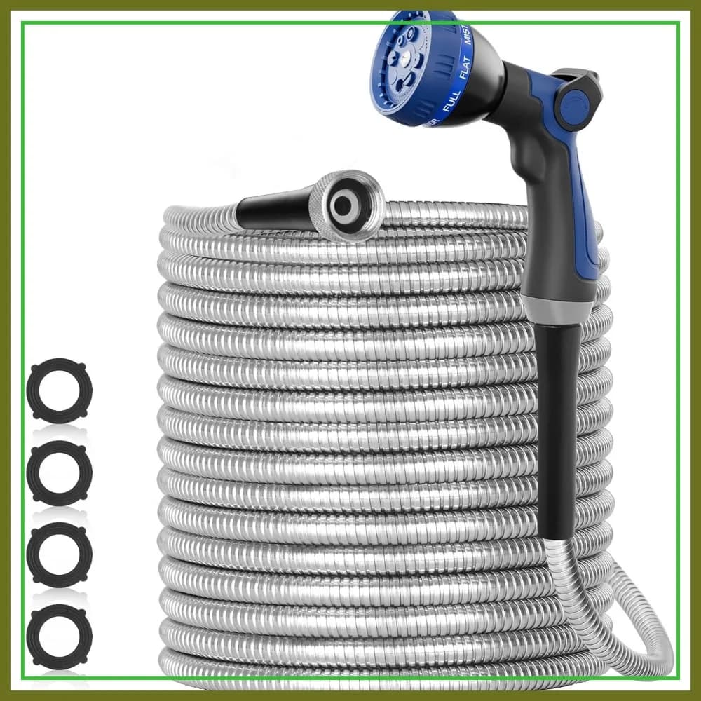 Tubo da Giardino in Acciaio Inossidabile da 30 Metri, Tubo Acqua Resistente con Ugelli per Giardino - Flessibile, Anti-Piega e Anti-Groviglio, Resistente alle Forature