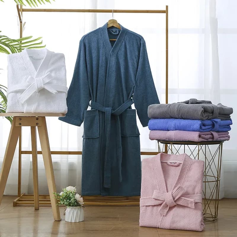 Women Pure Cotton Towel Fabric Bathrobe For Spring Autumn, Long Sleeve Soft Absorbent Quick Dry Loungewear For Home Daily Use