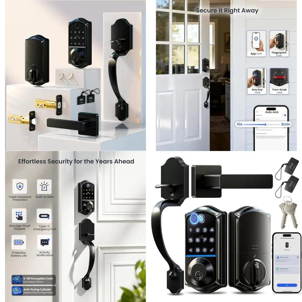 Serratura Intelligente per Porta d'Ingresso con Impronta Digitale, Controllabile tramite App, Accesso Senza Chiave 8-in-1, Maniglia in Lega di Zinco, Touchscreen, Chiusura Automatica, Facile Installazione