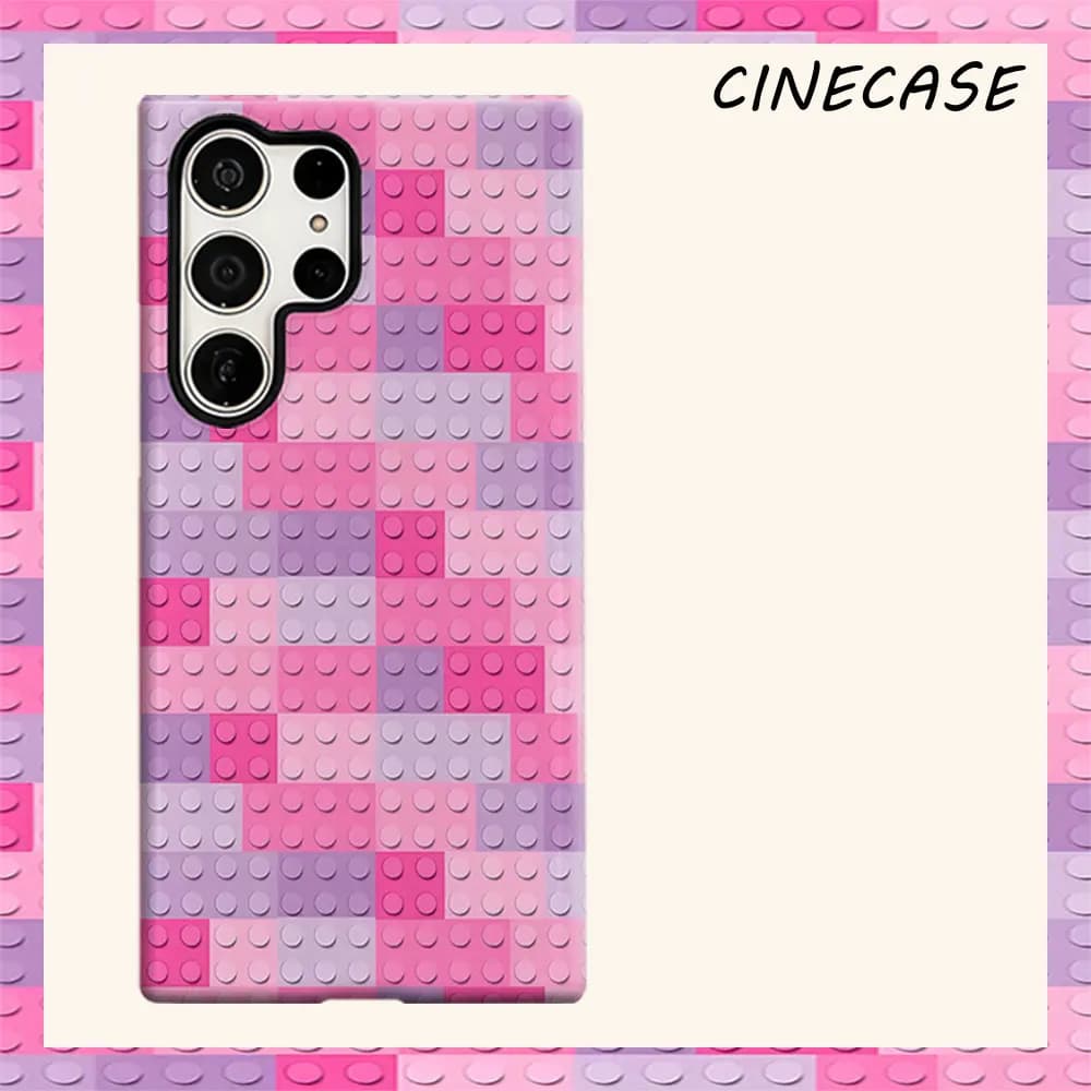 Pink Lego Brick Tile For Samsung Galaxy S26 S25 S24 A56 A36 Dual Layer Luxury Fashion Full Lens Protective Case