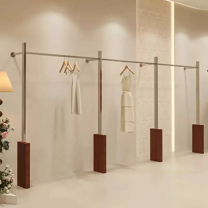 Women's clothing store stainless steel wall hanger walnut display rack special clothes display rack