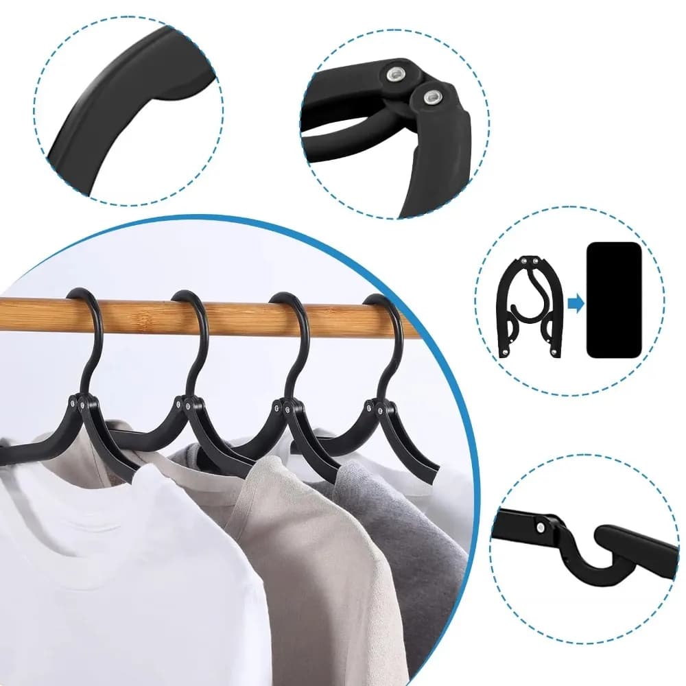 5-Pack Portable Folding Travel Clothes Hangers Collapsible Space-Saving Suitcase & Closet Organization Hangers