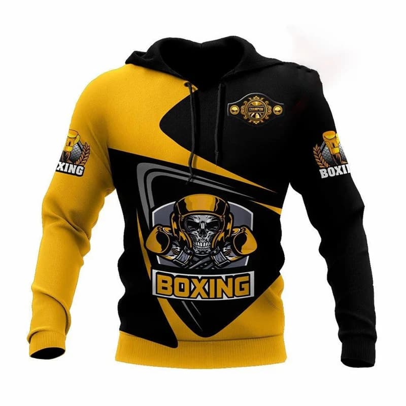 Felpa con cappuccio da boxe fitness Abbigliamento da allenamento da uomo Pullover stampato Felpa da boxe Modello fresco Felpe con cappuccio oversize per animali da combattimento