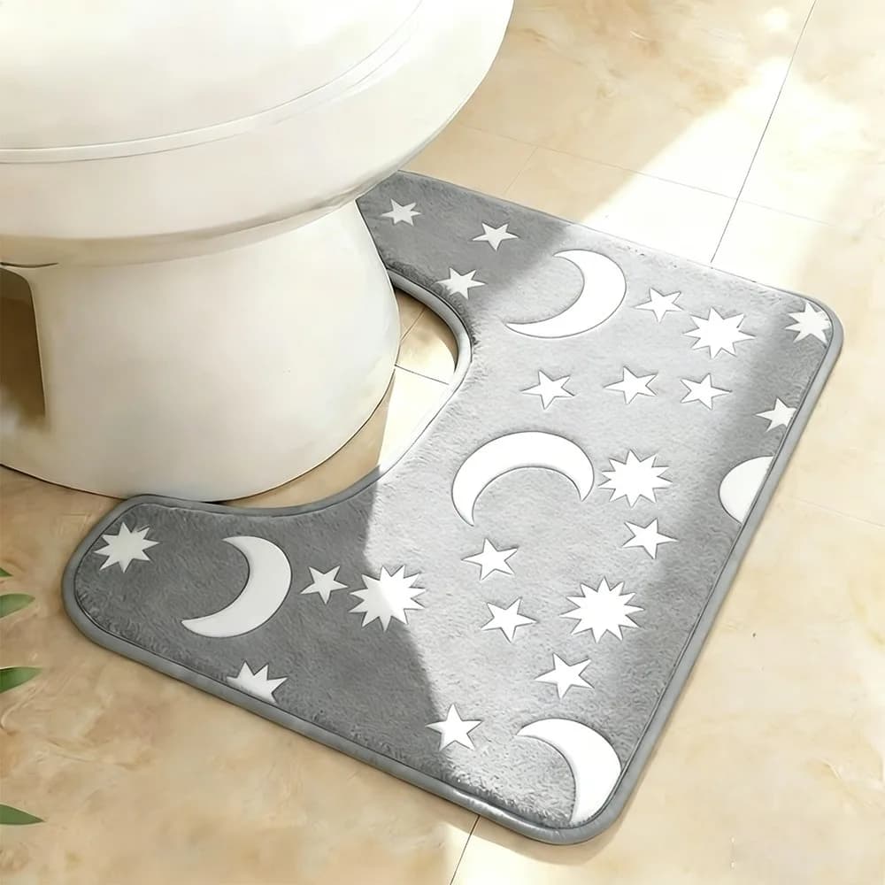 New Luminous Moon Star Pattern Toilet Mat Soft Absorbent Non Slip Bathroom Rug Bathroom Mat Bathroom