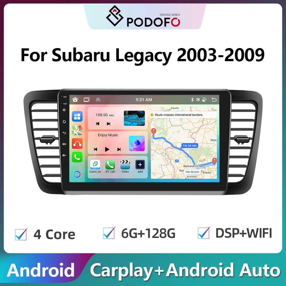 Podofo Autoradio Android per Subaru Outback 3 Legacy 4 2003-2009 lettore Stereo Carplay Autoradio WIFI navigazione GPS RDS Stereo