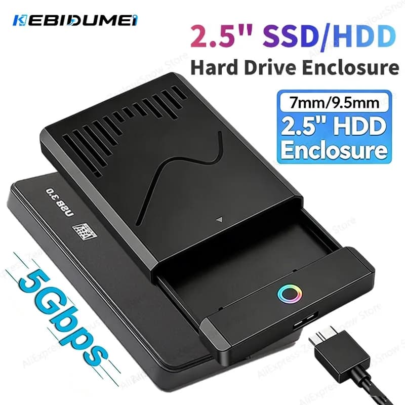 KEBIDUMEI 2.5" External Hard Drive Enclosure USB 3.0 5Gbps Hard Disk Case 6TB Supports 7mm 9.5mm Disk SATA SSD HDD For Laptop PC
