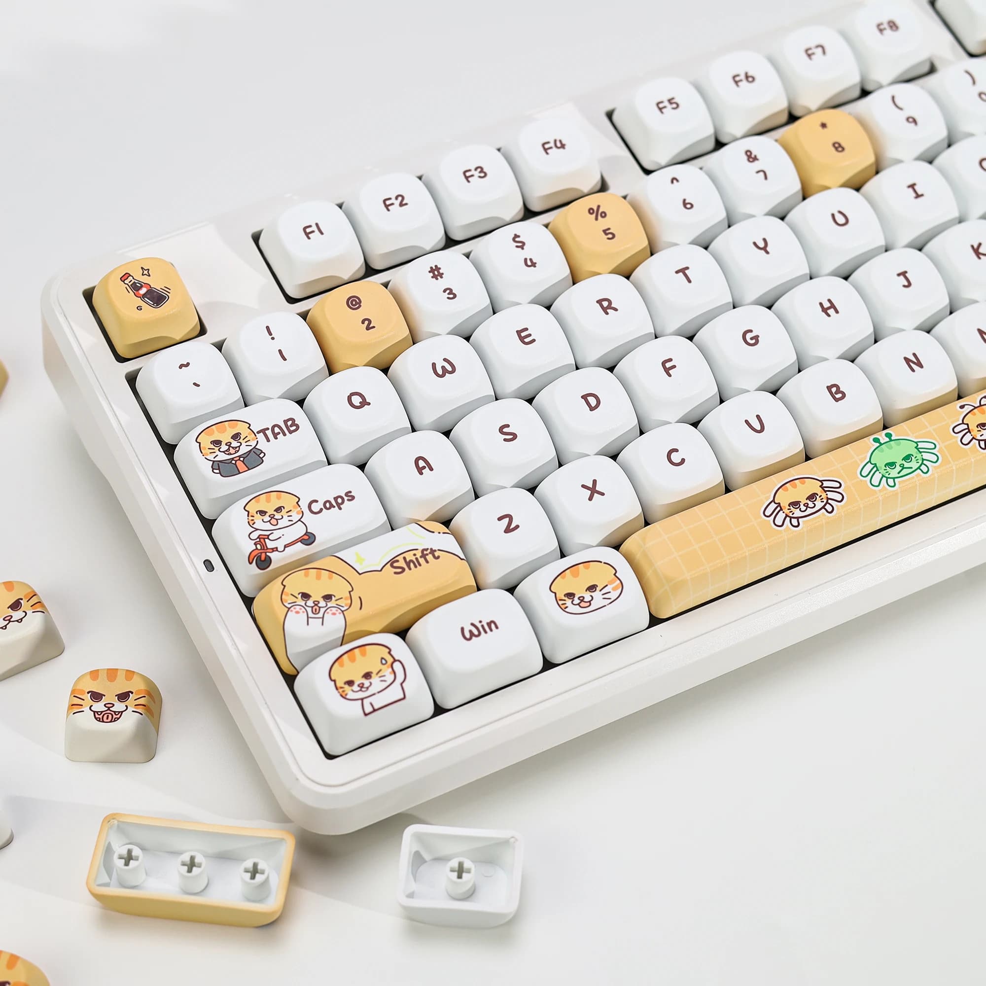 Keycaps KBDiy a tema gatto cattivo, in PBT, profilo KOA, layout ISO, compatibili con switch Cherry MX, per tastiera meccanica Alice Gaming Aula F87 Pro