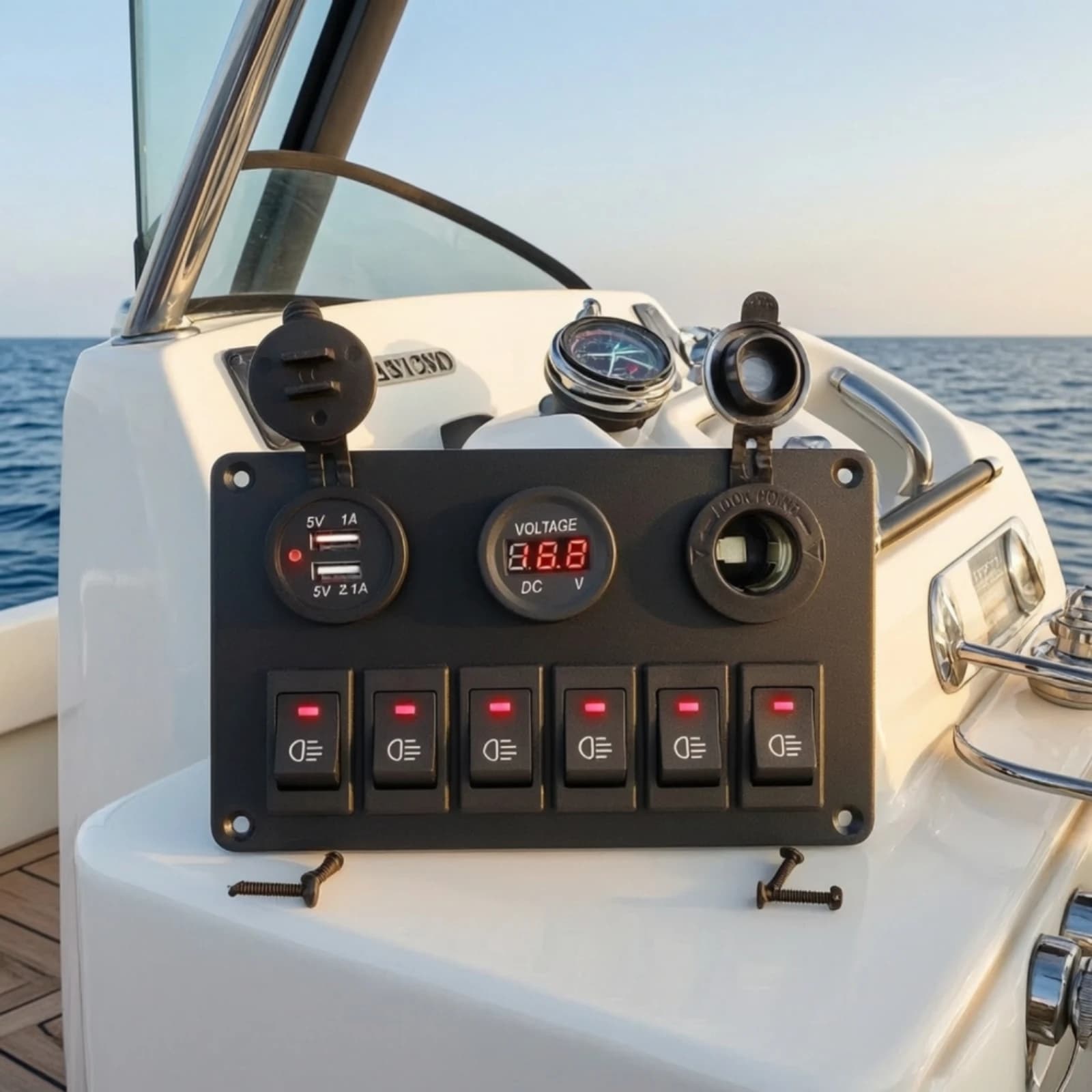 6 Gang Switch Panel Allall-in-One Switch Panel with USB Charger Illuminated 24V for Boaters, Boats, RVs