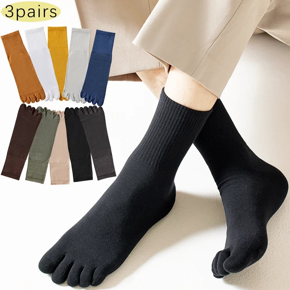 3 pairs of men's socks with split tip, 100% cotton, anti friction, breathable, long lasting freshness, solve sweaty feet problems!