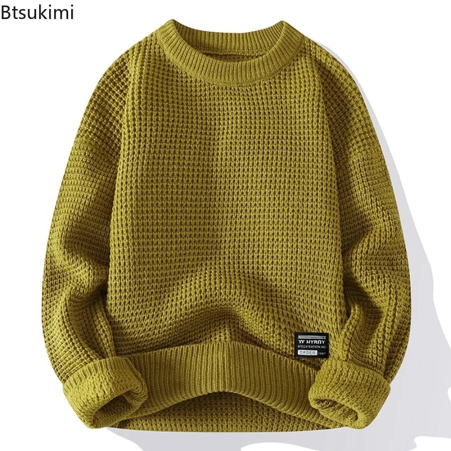 2026 Autumn Winter Men Pullovers Sweaters Knitted Top Round Neck Coarse Needle Full Sleeve Sweaters Solid Casual Loose Pullovers