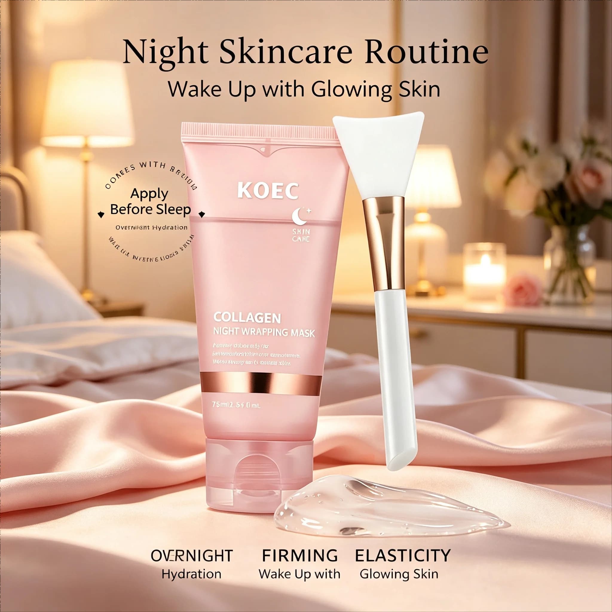 Collagen Overnight Peel Off Facial Mask, Deep Hydrating Night Skin Care Mask, Helps Refresh Dull Tired Skin, Improves the Appearance of Loose Skin, Revitalizes Skin for a Bright and Tender Complexion