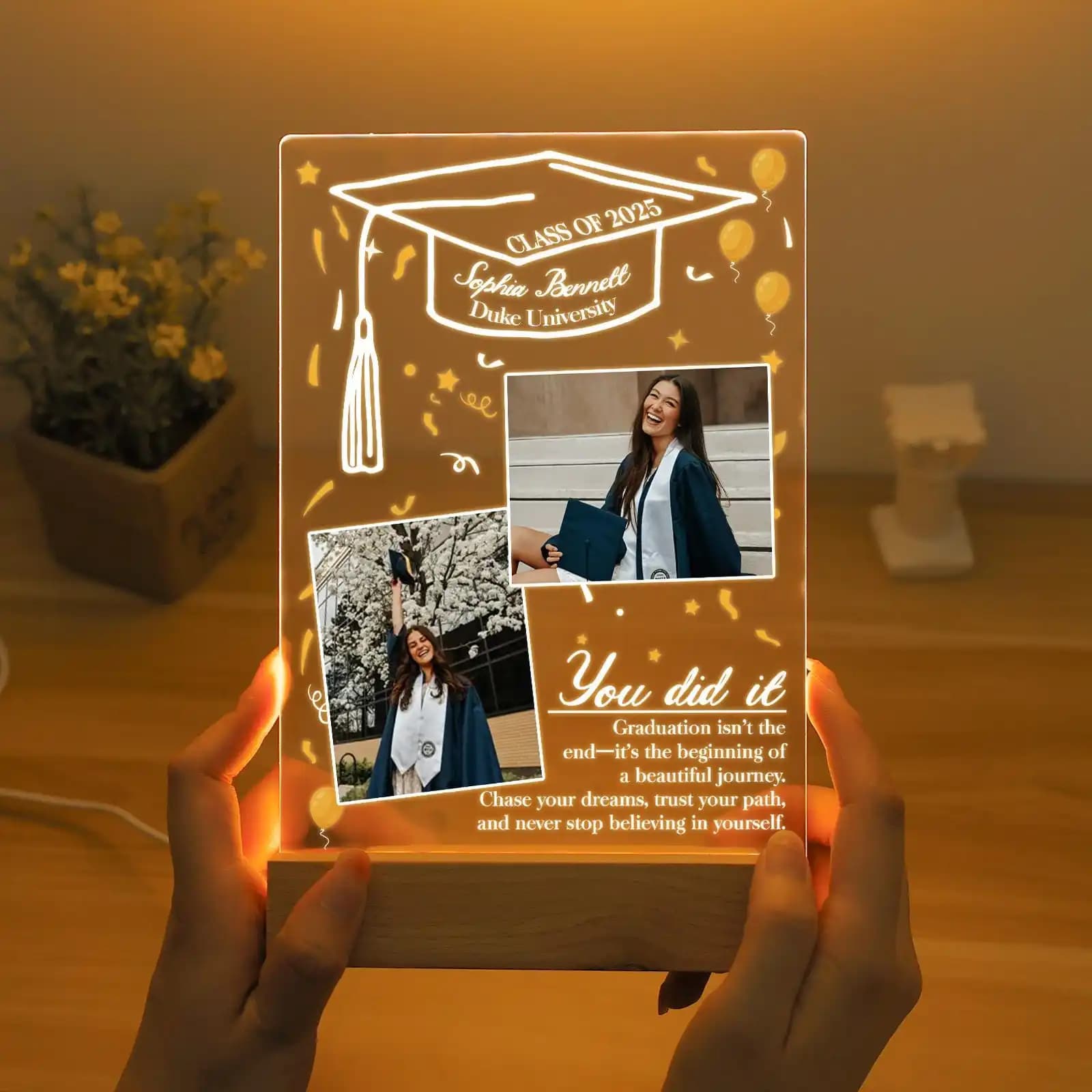 Cornice Fotografica Personalizzata con Luce Notturna e Nome, Targa LED in Acrilico per Laurea 2026, Regalo per Laureati