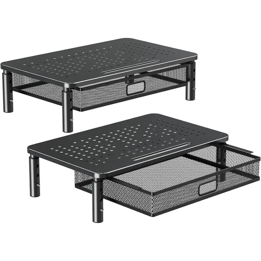 2 Pack Monitor Stand Riser, 3 Height Adjustable with Larger Storage Space for Home and Office Supplies, Metal Desktop Stand for