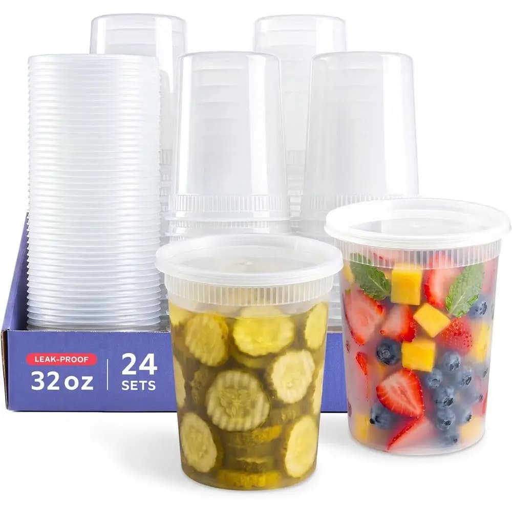 24 Pack 32 oz Disposable Deli Containers with Airtight Lids for Food Storage and Meal Prep