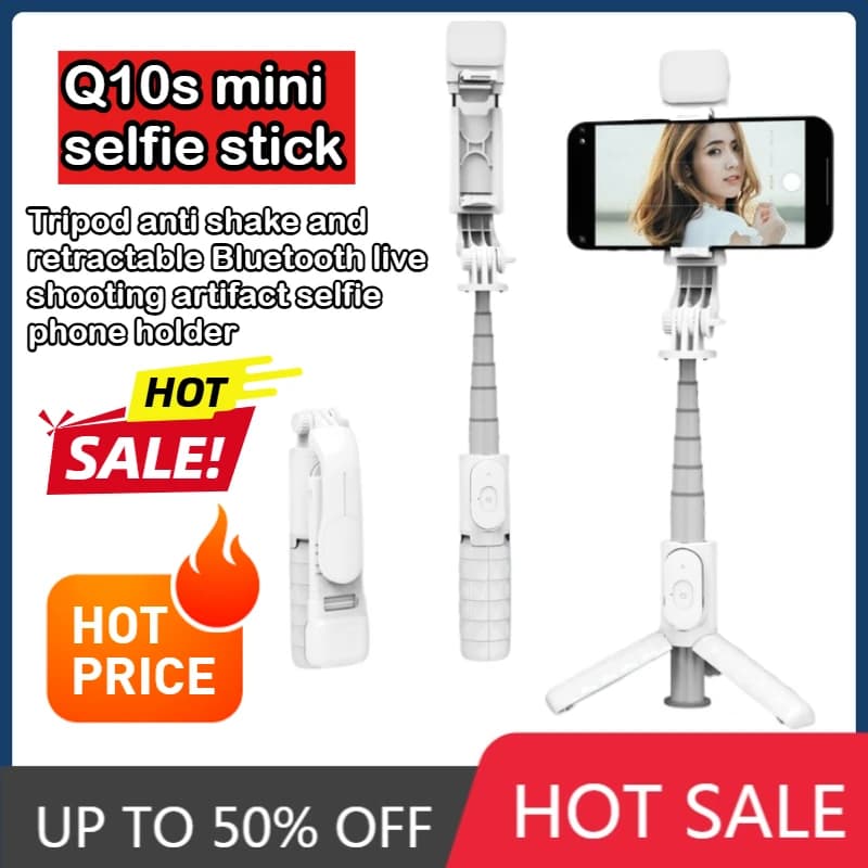 Mini Treppiede Selfie Stick Q10s Anti-Shake ed Estensibile, Supporto per Telefono Bluetooth per Riprese Live