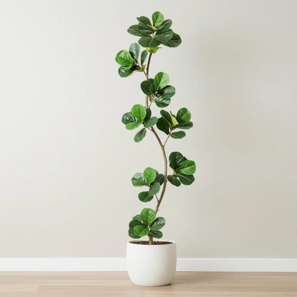 Artificial fig tree with 7-foot violin leaves with black flower - Realistic fake plant for home office decorations for indoors and outdoors