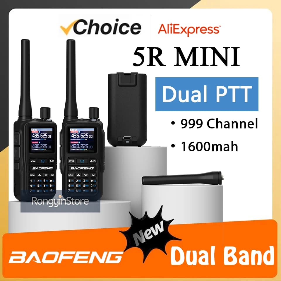 Baofeng 5R Mini Walkie Talkie Dual PTT Bluetooth APP Programmazione Grigio Nero Multi Band AM Frequenza di copia wireless Radio bidirezionali