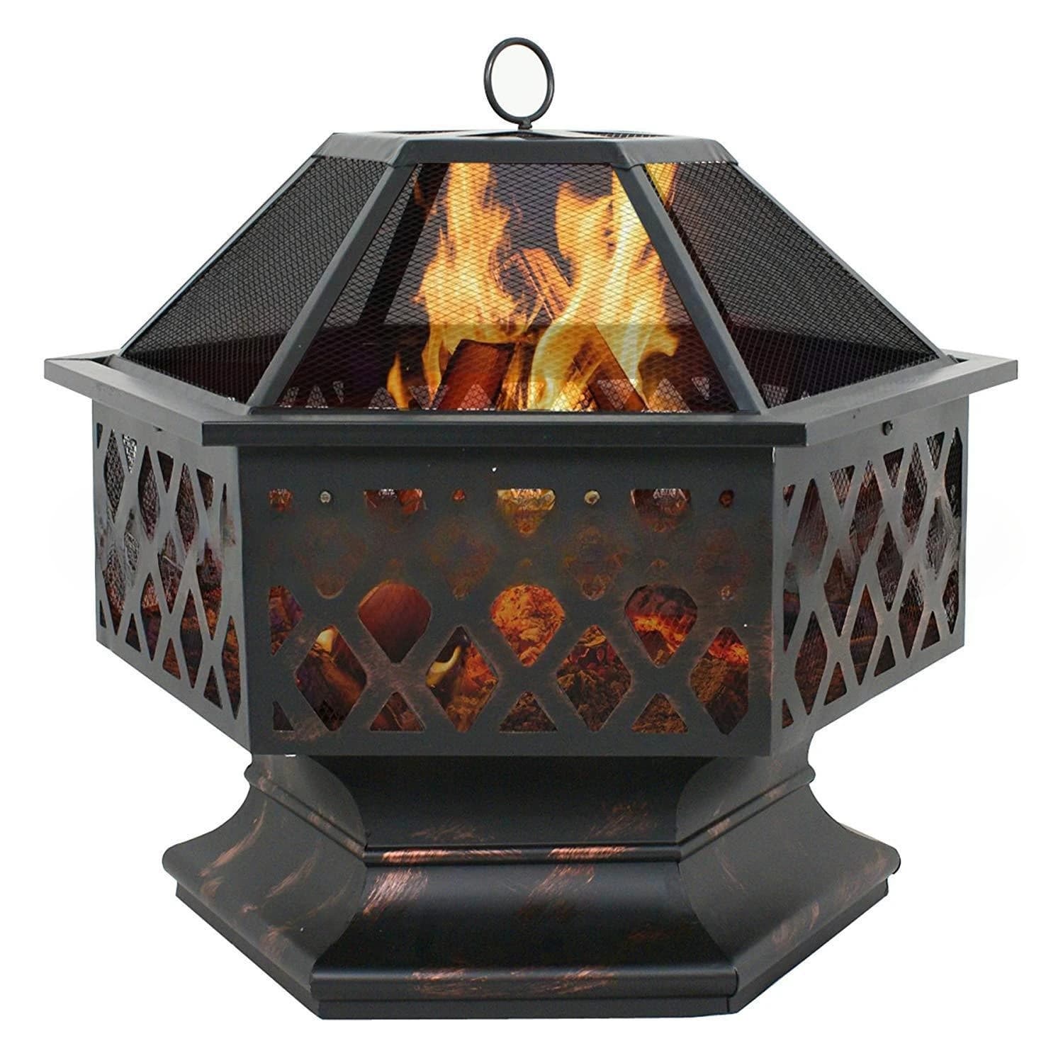 Braciere portatile in metallo da cortile 22" Braciere in ferro a forma esagonale Decorazione per braciere a legna per cortile a bordo piscina