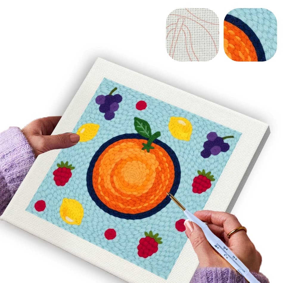 GATYZTORY punch needle embroidery fruit 25x25cm wooden embroidery hoops for needlework and creativity Yarn Cross stitch kits Set