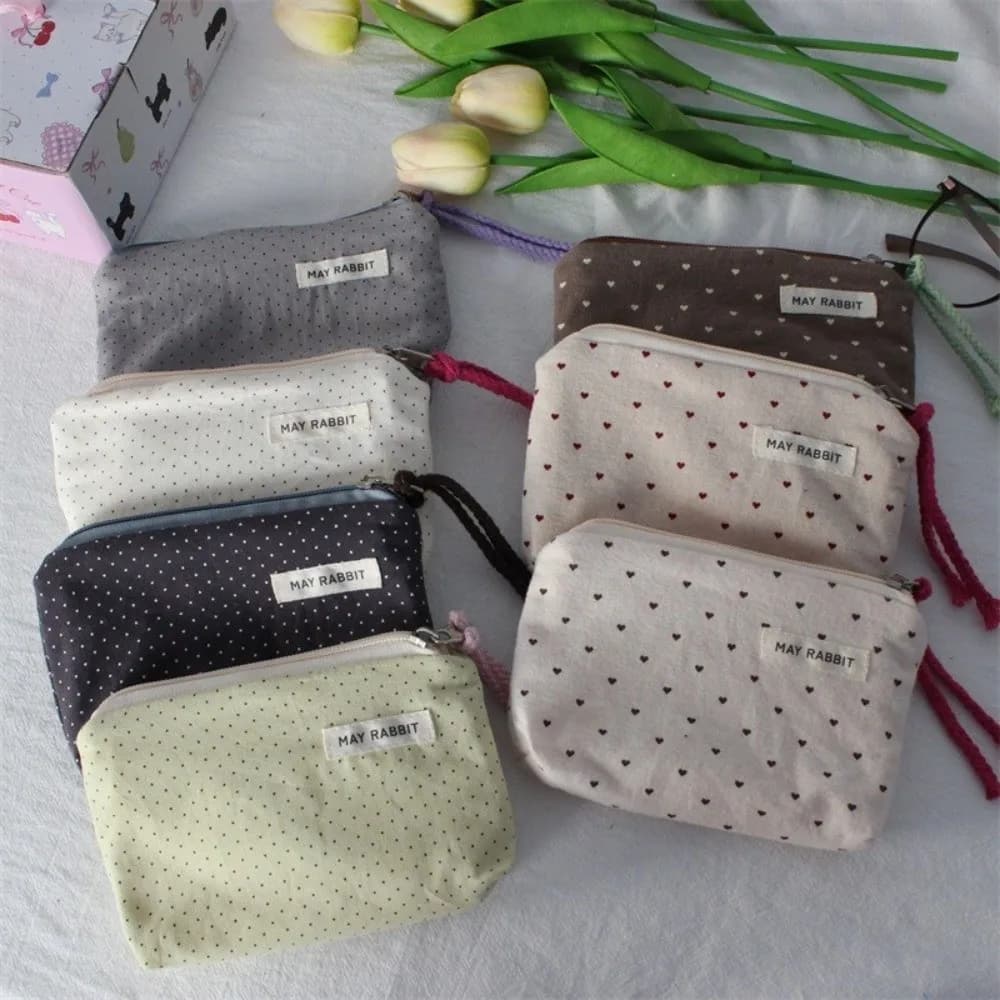 Portamonete portatile carino in stile coreano Dot Love, portamonete con cordino e portachiavi