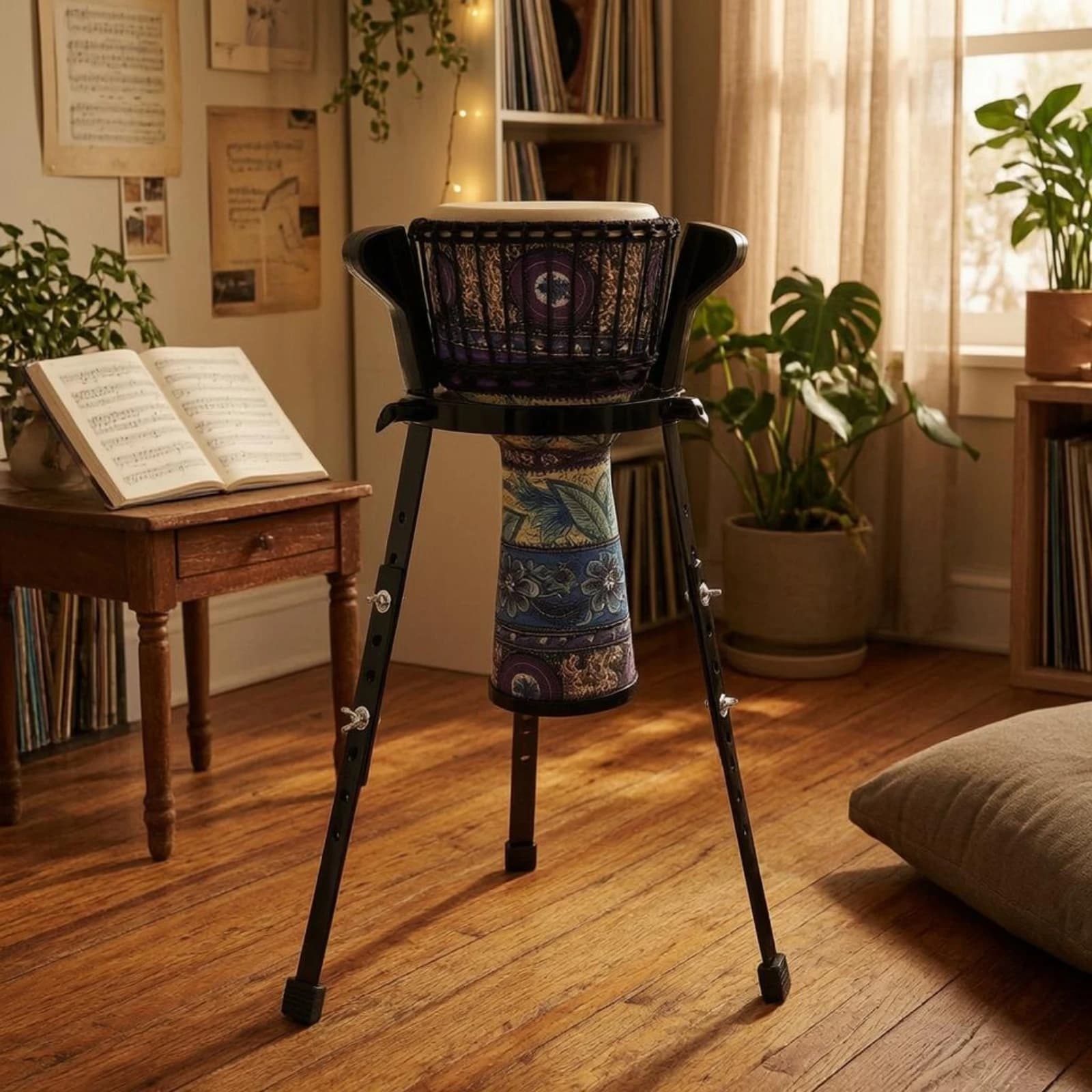 African Drum Stand Stable Triangular Design Tripod Drum Stand Adjustable Percussion Holder Easy to Assemble Music Accessory