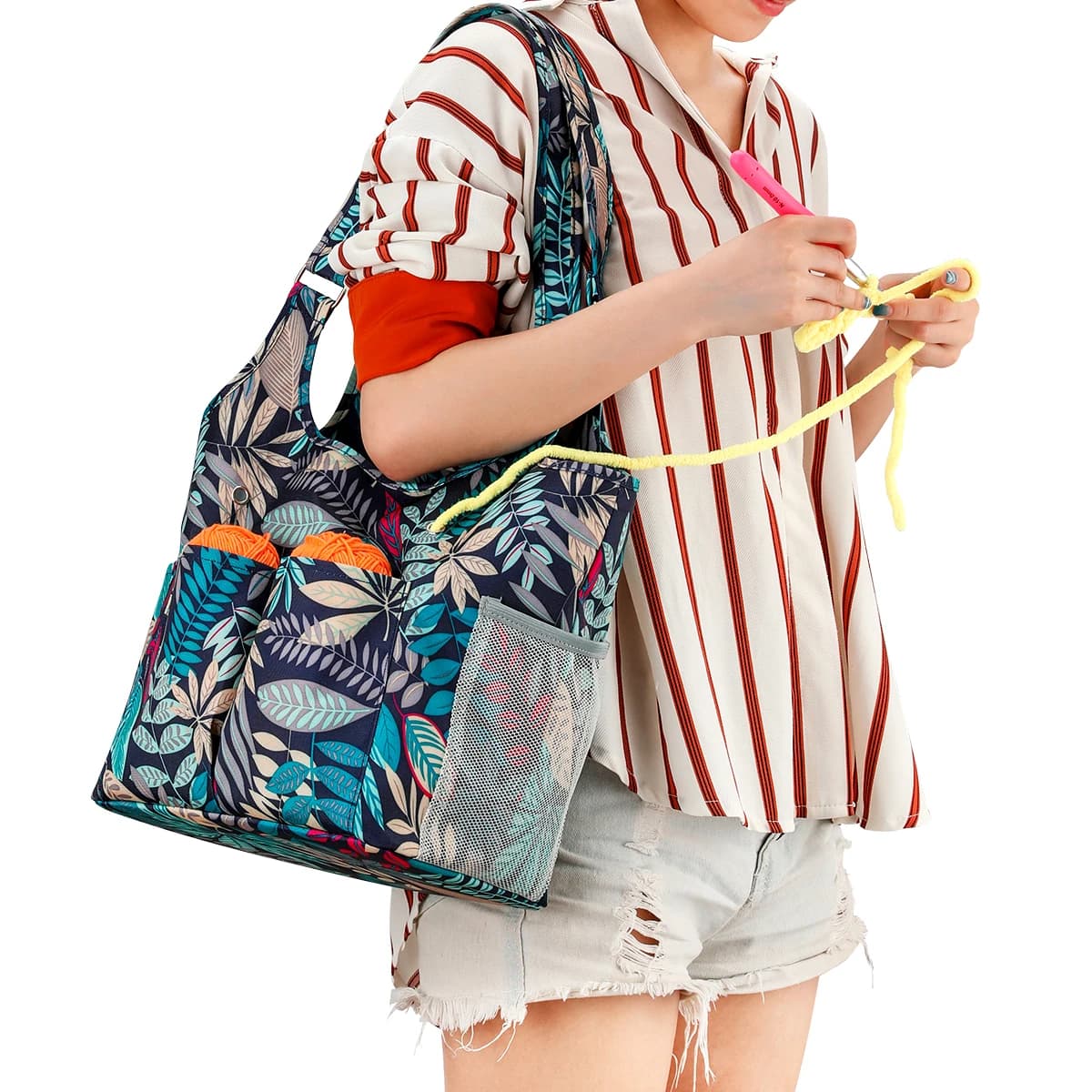 KOKNIT Borsa per maglieria Borsa per riporre il filato Borsa per maglieria portatile Aghi fai da te Uncinetti Accessori per strumenti per cucire Organizzare la borsa